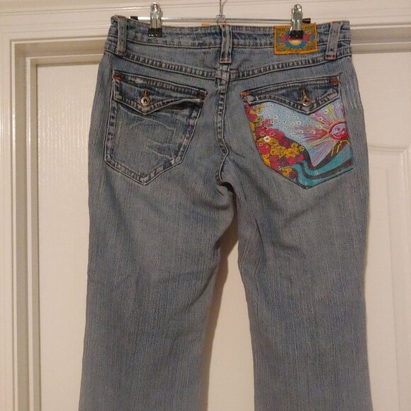 ZD Jeans Embroidered Sun Burst Boot Cut Raw Hem Stretch Pants 13 - Picture 8 of 10